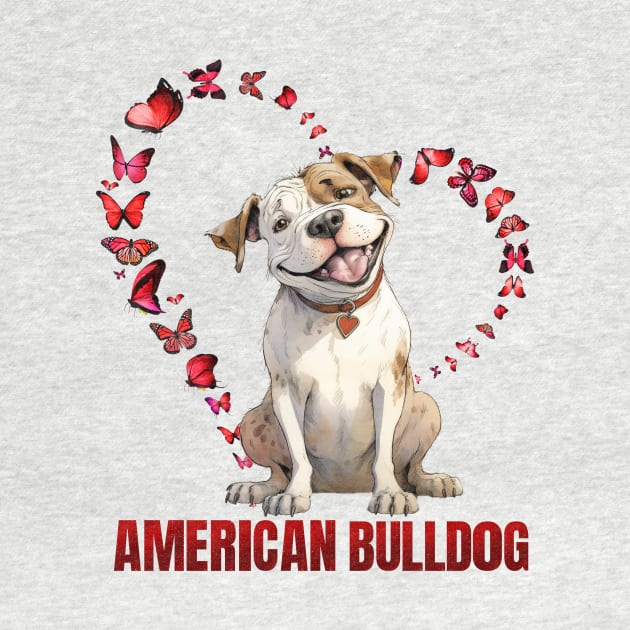American Bulldog Love: Hearts & Butterflies by Positive Designer
